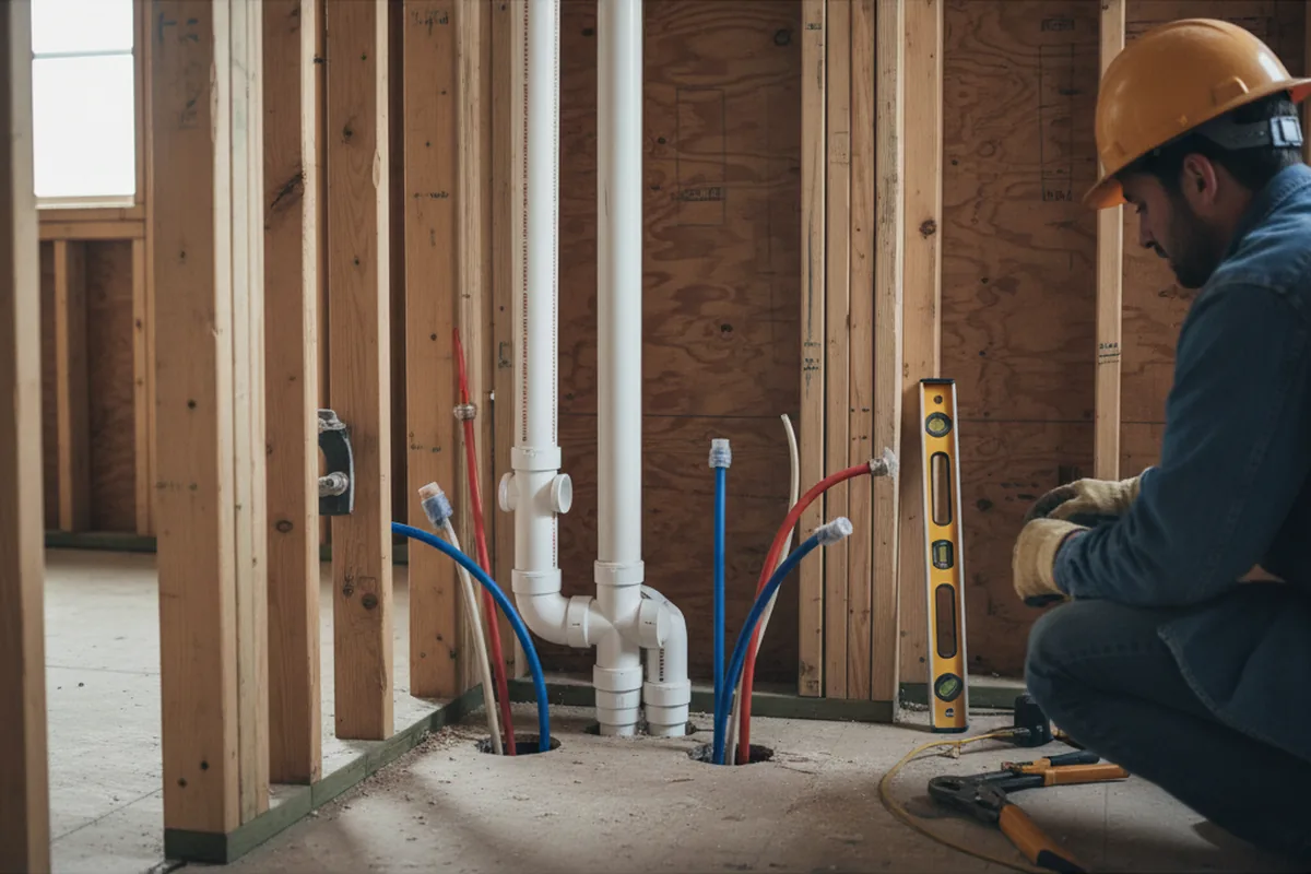Drain and supply rough-in during Drain Cleaning in Meriden
